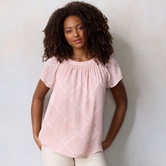 Petite LC Lauren Conrad Tie Front Ruffle V-Neck Shell Top