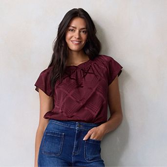 Petite LC Lauren Conrad Tie Front Ruffle V-Neck Shell Top