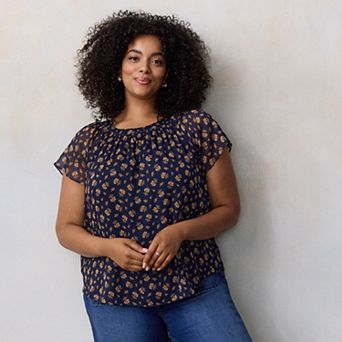 Petite LC Lauren Conrad Tie Front Ruffle V-Neck Shell Top