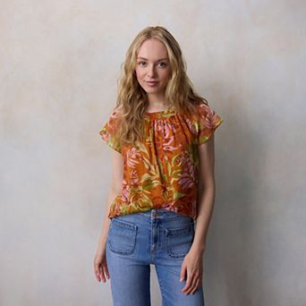 Petite LC Lauren Conrad Tie Front Ruffle V-Neck Shell Top