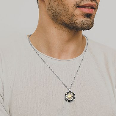 Classic Treasures Two-Tone Sterling Silver Black Spinel Compass Pendant Men's Necklace