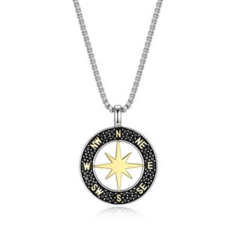 Classic Treasures Two-Tone Sterling Silver Black Spinel Compass Pendant Necklace