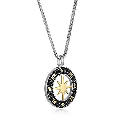 Classic Treasures Two-Tone Sterling Silver Black Spinel Compass Pendant Necklace