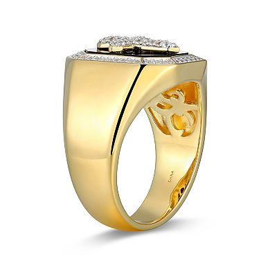 Classic Treasures Two-tone Sterling Silver Black Onyx & Lab-Created White Sapphire Cross Ring