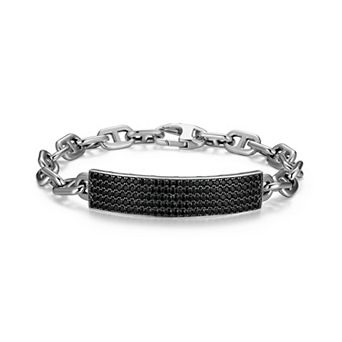 Classic Treasures Rhodium Over Sterling Silver Black Spinel Men's Bracelet