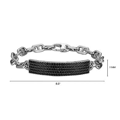 Classic Treasures Rhodium Over Sterling Silver Black Spinel Men's Bracelet