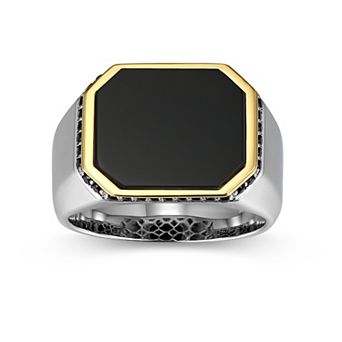Classic Treasures Men's Sterling Silver Black Onyx & Black Sapphire Ring