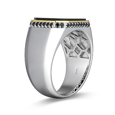 Classic Treasures Men's Sterling Silver Black Onyx & Black Sapphire Ring