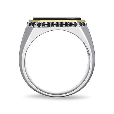 Classic Treasures Men's Sterling Silver Black Onyx & Black Sapphire Ring