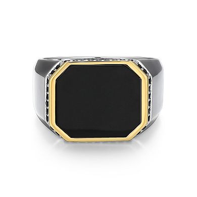 Classic Treasures Men's Sterling Silver Black Onyx & Black Sapphire Ring