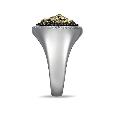 Classic Treasures Two-Tone Sterling Silver Black Spinel and Lab-Created White Sapphire Lion Men's Ring