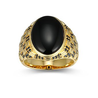 Classic Treasures Men's 18k Gold Over Silver Black Onyx & Black Spinel Ring