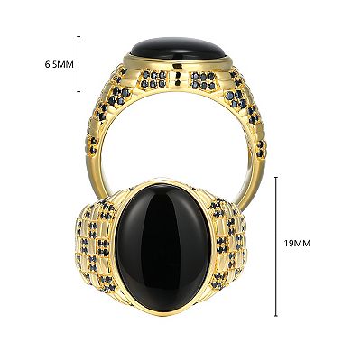 Classic Treasures Men's 18k Gold Over Silver Black Onyx & Black Spinel Ring