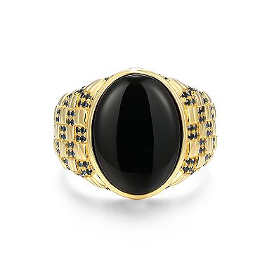 Classic Treasures Men's 18k Gold Over Silver Black Onyx & Black Spinel Ring