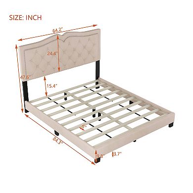 Merax Modern Velvet Platform Bed With Tufted Headboard
