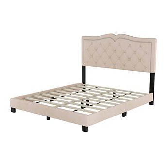 Merax Modern Velvet Platform Bed With Tufted Headboard