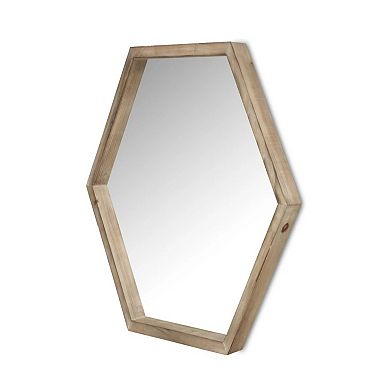 23.5" Brown Wooden Framed Hexagonal Wall Mirror
