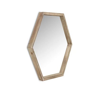 23.5" Brown Wooden Framed Hexagonal Wall Mirror