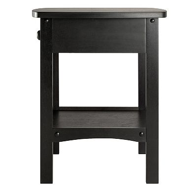 22" Black Elegant Claire Curved End Table with Drawer and Shelf
