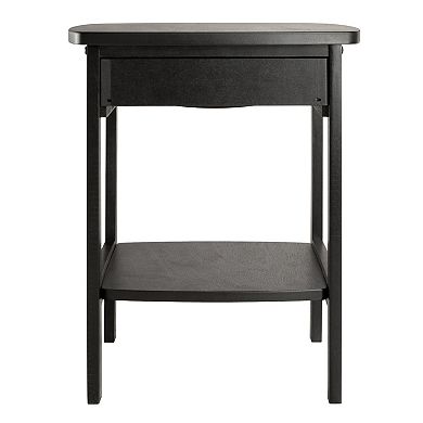 22" Black Elegant Claire Curved End Table with Drawer and Shelf
