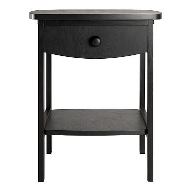 22" Black Elegant Claire Curved End Table with Drawer and Shelf