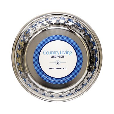 Country Living Hammered Stainless Steel Dog Bowls Textured, Durable Black Pearl/64oz