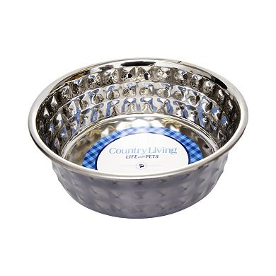 Country Living Hammered Stainless Steel Dog Bowls Textured, Durable Black Pearl/64oz