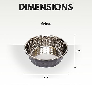 Country Living Hammered Stainless Steel Dog Bowls Textured, Durable Black Pearl/64oz