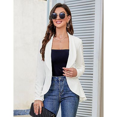 Womens Casual Blazer Long Sleeve Open Front Ruffle Work Office Cardigan Suit Jackets