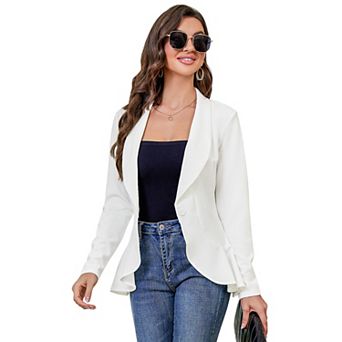 Womens Casual Blazer Long Sleeve Open Front Ruffle Work Office Cardigan Suit Jackets