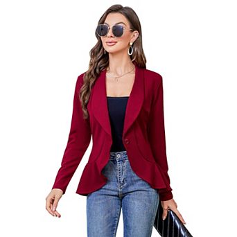 Womens Casual Blazer Long Sleeve Open Front Ruffle Work Office Cardigan Suit Jackets