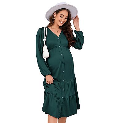 Maternity Maxi Dress Square Neck, Tie Front & Flutter Sleeves for Baby  Shower & Summer