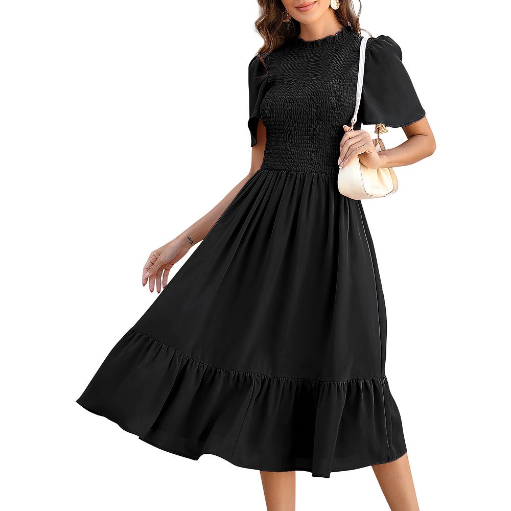 Women's Striped Short Sleeve A Line Dress Button Up Ruffle Hem Shirt Dresses main image 1