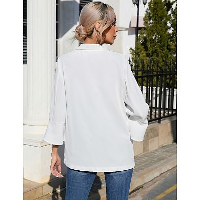 Womens 3/4 Sleeve Blazer Jacket Button Down Office Work Suit With Pockets