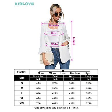 Womens 3/4 Sleeve Blazer Jacket Button Down Office Work Suit With Pockets