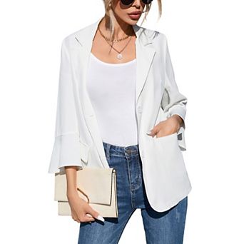 Womens 3/4 Sleeve Blazer Jacket Button Down Office Work Suit With Pockets
