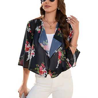 Womens Bolero Shrug Batwing 3/4 Sleeve Cropped Cardigans Chiffon Sheer Shrugs