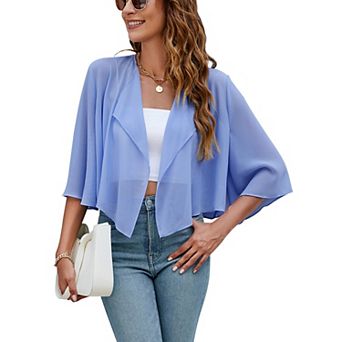 Womens Bolero Shrug Batwing 3/4 Sleeve Cropped Cardigans Chiffon Sheer Shrugs
