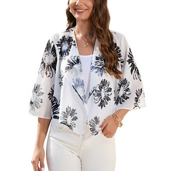 Womens Bolero Shrug Batwing 3/4 Sleeve Cropped Cardigans Chiffon Sheer Shrugs