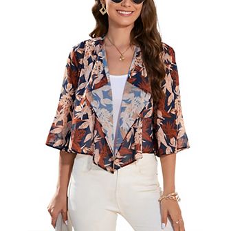 Womens Bolero Shrug Batwing 3/4 Sleeve Cropped Cardigans Chiffon Sheer Shrugs