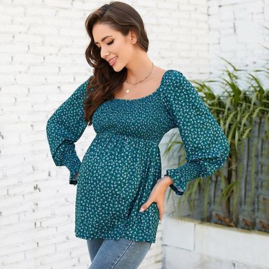 Flutter Sleeve Square Neck Smocked Maternity Top