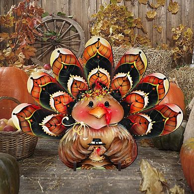 32-Inch Be Thankful Turkey Sitter Halloween Outdoor Handcrafted Wooden Decor by J. Mills-Price