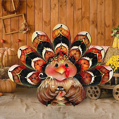 32-Inch Be Thankful Turkey Sitter Halloween Outdoor Handcrafted Wooden Decor by J. Mills-Price