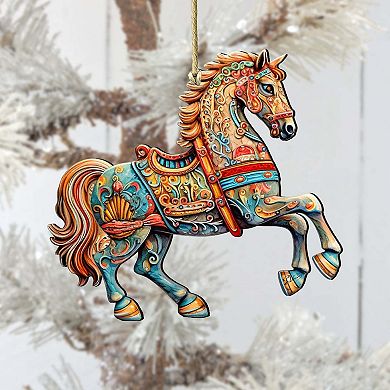 Christmas Ornamental Horses Wooden Christmas Ornaments Set of 3 by G. Debrekht - Christmas Decor