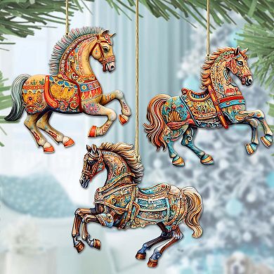 Christmas Ornamental Horses Wooden Christmas Ornaments Set of 3 by G. Debrekht - Christmas Decor