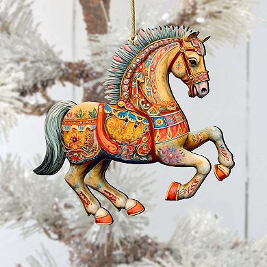 Christmas Ornamental Horses Wooden Christmas Ornaments Set of 3 by G. Debrekht - Christmas Decor