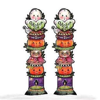 35-Inch Boo Walkway Greeters Halloween Outdoor Handcrafted Wooden Decor Set of 2 by J. Mills-Price