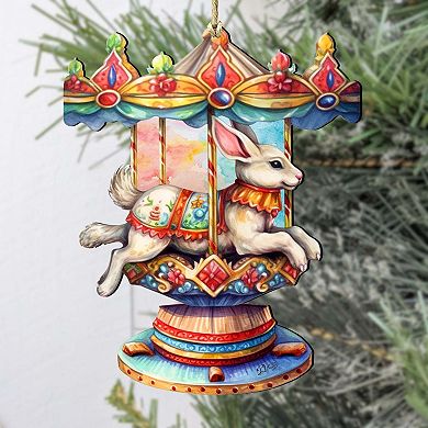 Carousel Bunnies Wooden Christmas Ornaments Set of 3 by G. Debrekht - Christmas Decor