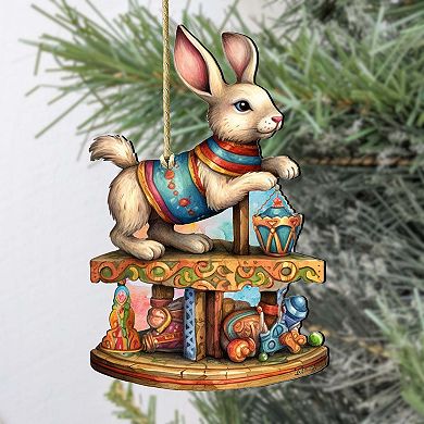Carousel Bunnies Wooden Christmas Ornaments Set of 3 by G. Debrekht - Christmas Decor