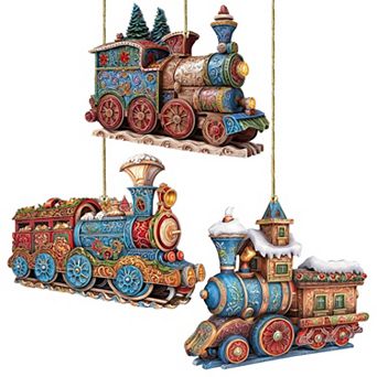Christmas Train Wooden Christmas Ornaments Set of 3 by G. Debrekht - Christmas Decor